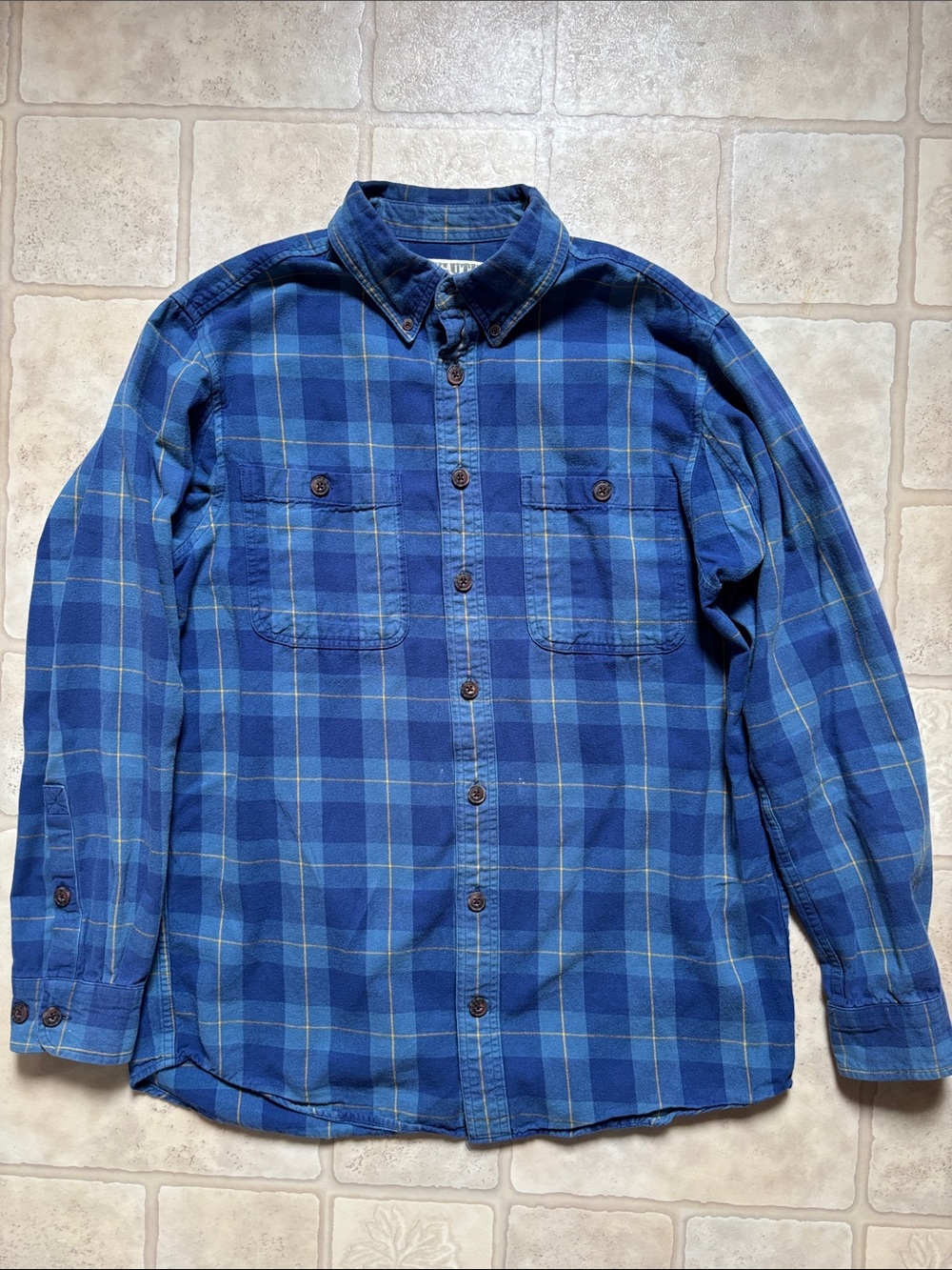 Duluth Trading Co. Men's Long Sleeve Flannel Shirt Blue Plaid Size Large Tall LT